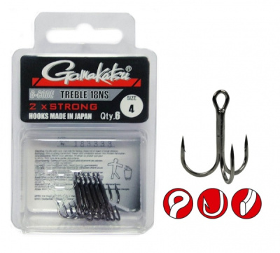 Тройник Gamakatsu 18 NS, №4, Black, (6шт) Тройник Gamakatsu 18 NS, №4, Black, (6шт)