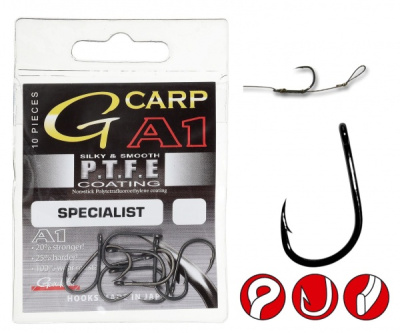 Крючки Gamakatsu A1 G-Carp Specialist PTFE, №10, (10шт)