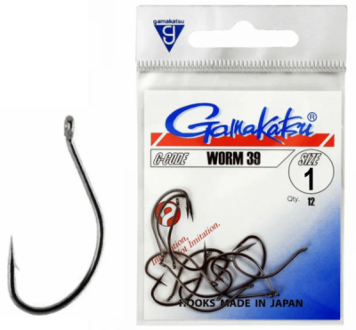 Крючок офсетный Gamakatsu Worm39 Black №1