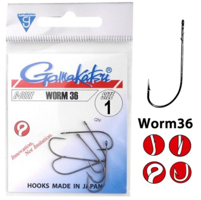 Крючок офсетный Gamakatsu Worm36 Black №1